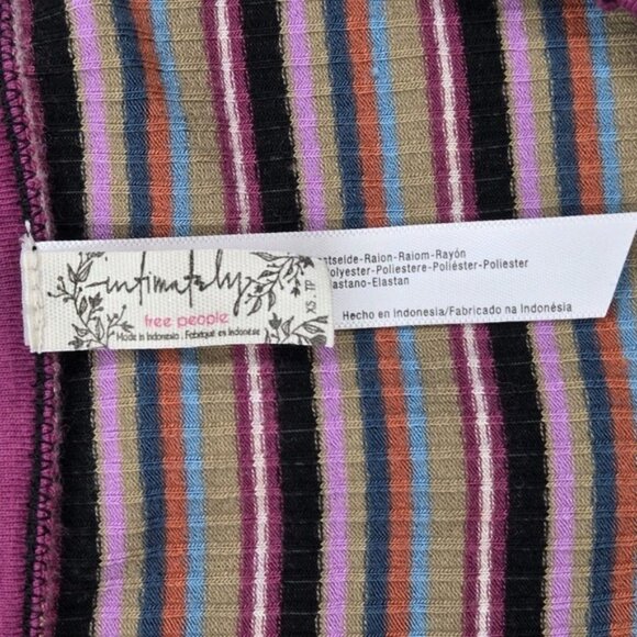 Free People Long Sleeved Body Suit Ribbed Y2k Striped Shirt Size XS Colorful - Picture 5 of 11